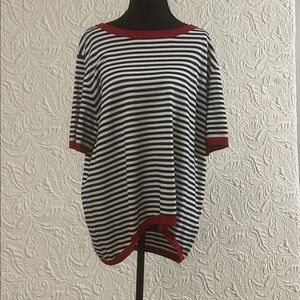Striped Black and White Top with Red Accents